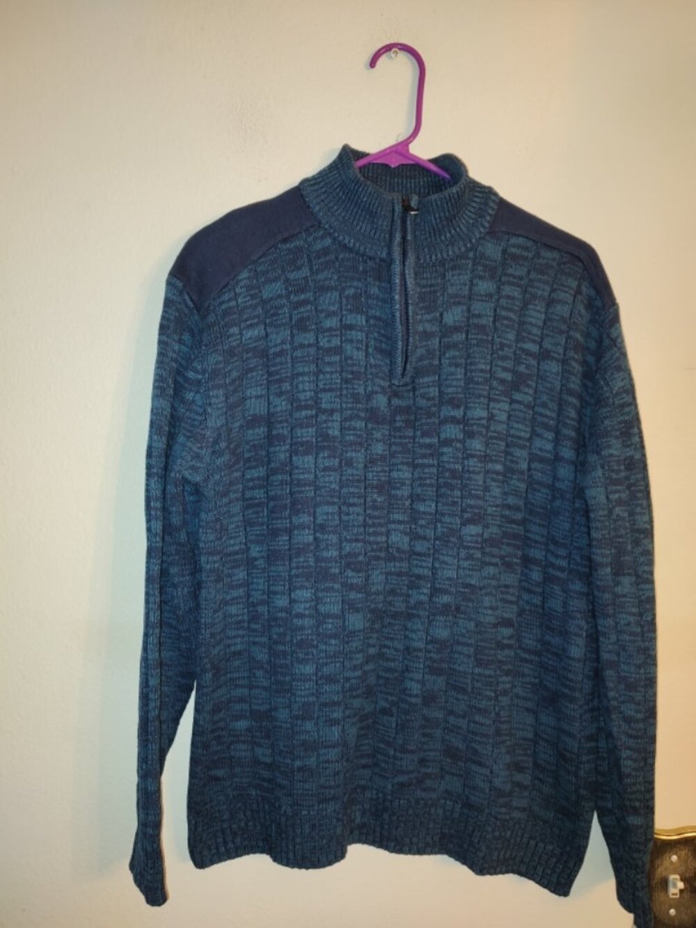Men's Method Quarter Zip Teal Blue Cotton Acrylic Knit Sweater Size XL